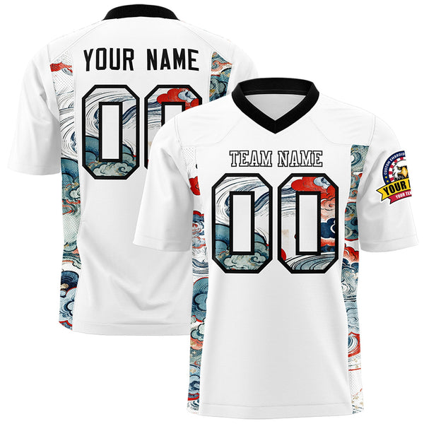 Custom White Black Ukiyo-e Auspicious Clouds Graffiti Pattern Football Jersey | BuyFootballJersey