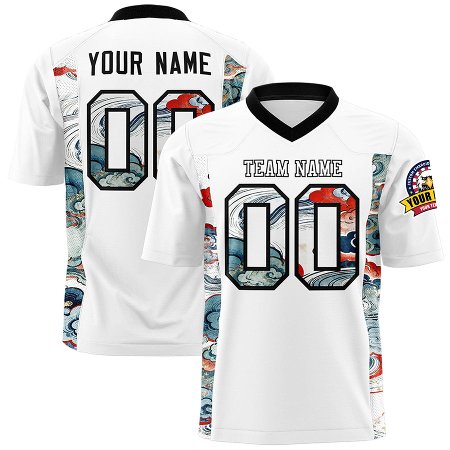 Custom White Black Ukiyo-e Auspicious Clouds Graffiti Pattern Football Jersey | BuyFootballJersey