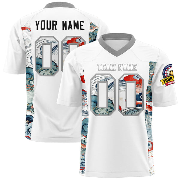 Custom White Gray Ukiyo-e Auspicious Clouds Graffiti Pattern Football Jersey | BuyFootballJersey