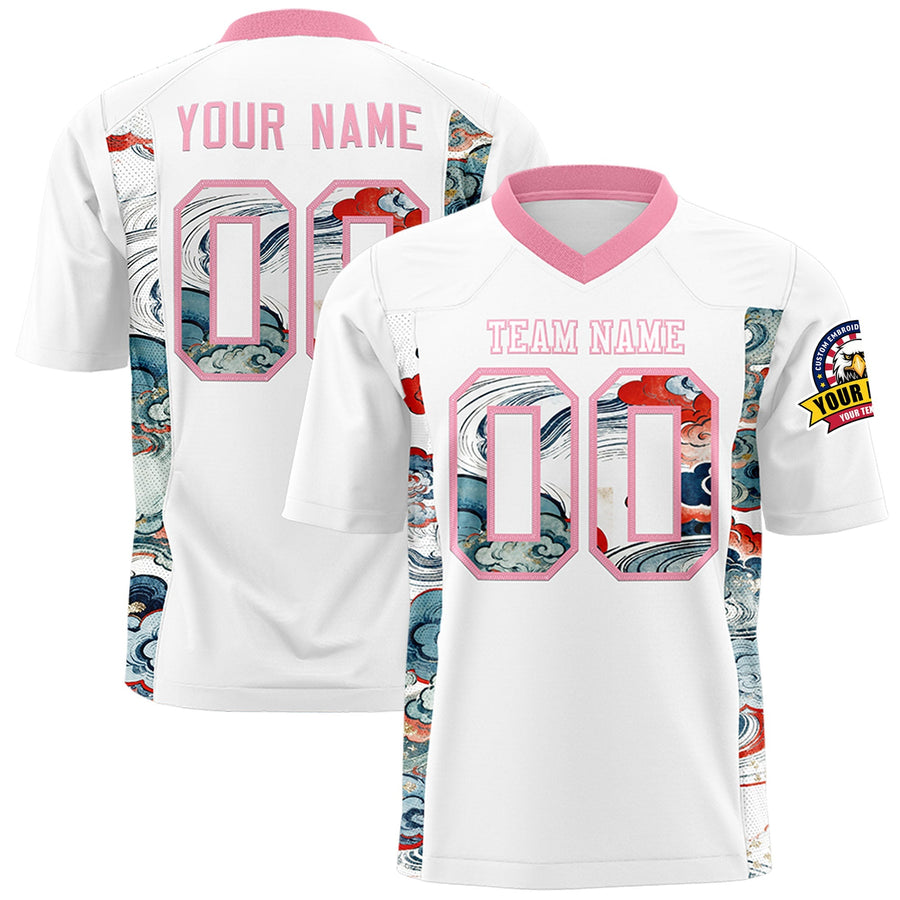 Custom White Light Pink Ukiyo-e Auspicious Clouds Graffiti Pattern Football Jersey | BuyFootballJersey