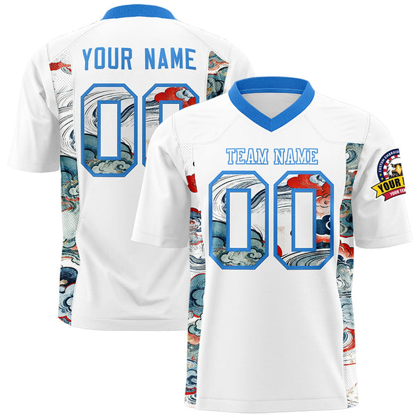 Custom White Light Blue Ukiyo-e Auspicious Clouds Graffiti Pattern Football Jersey | BuyFootballJersey