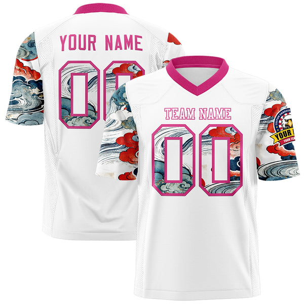 Custom White Rose Red Sleeve Ukiyo-e Auspicious Clouds Graffiti Pattern Football Jersey | BuyFootballJersey