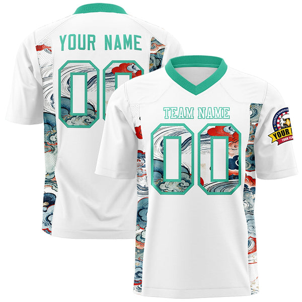 Custom White Bright Green Ukiyo-e Auspicious Clouds Graffiti Pattern Football Jersey | BuyFootballJersey