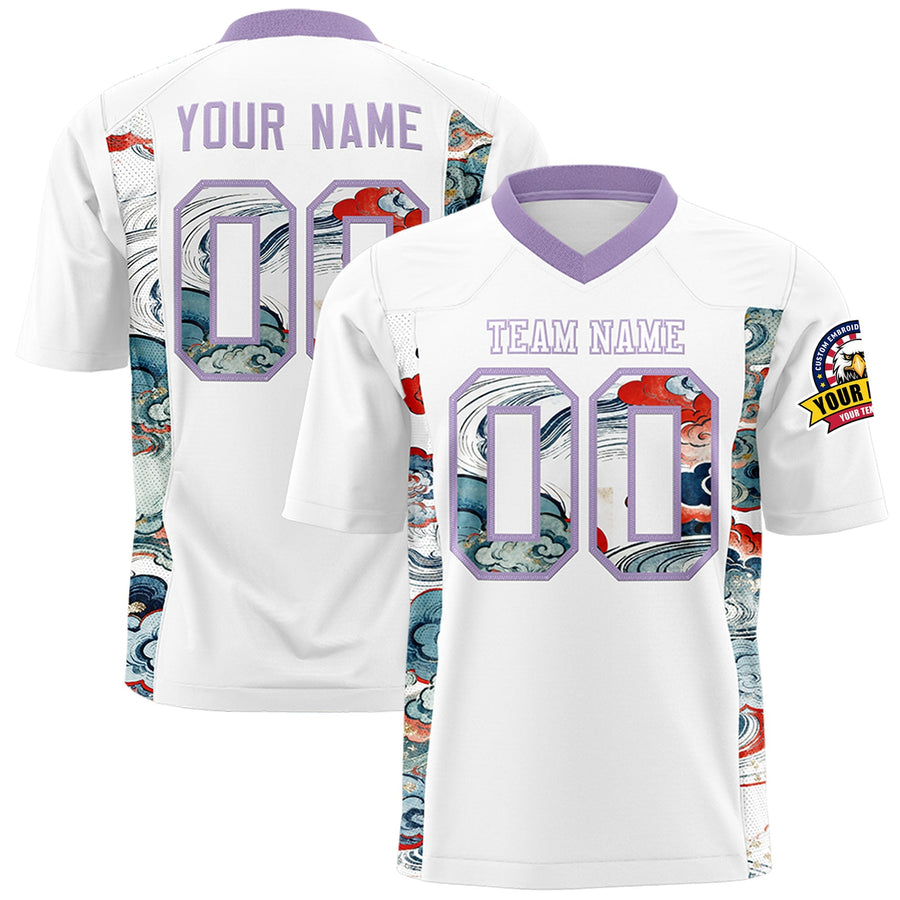 Custom White Light Purple Ukiyo-e Auspicious Clouds Graffiti Pattern Football Jersey | BuyFootballJersey