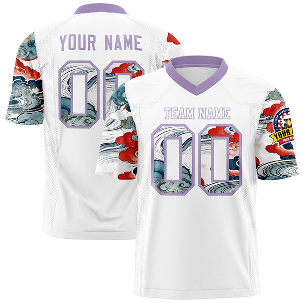 Custom White Light Purple Sleeve Ukiyo-e Auspicious Clouds Graffiti Pattern Football Jersey | BuyFootballJersey