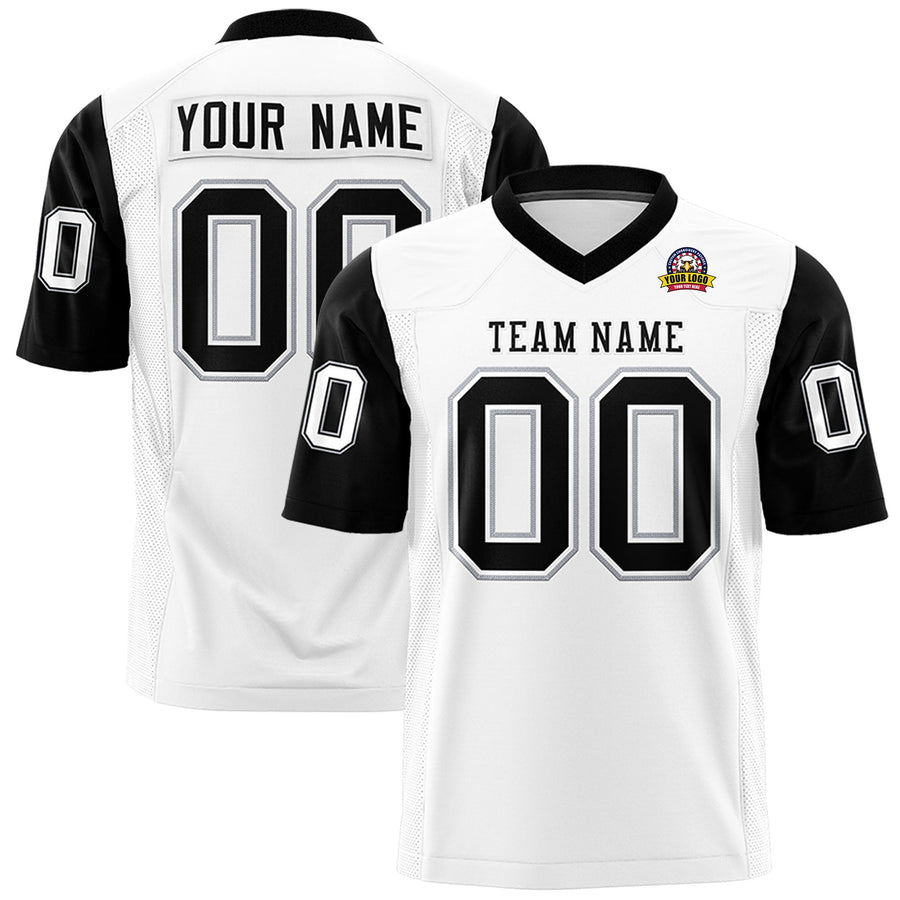 Custom White Black Personalized Raglan Sleeves Design Football Jersey | BuyFootballJersey