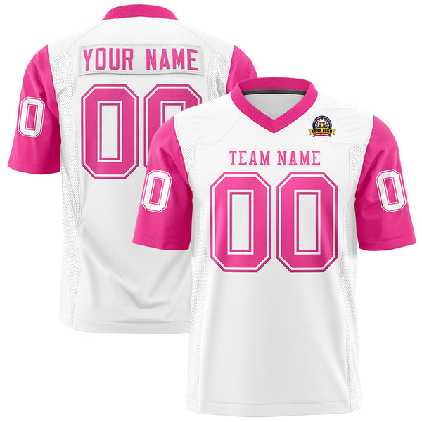 Custom White Pink Personalized Raglan Sleeves Design Football Jersey | BuyFootballJersey