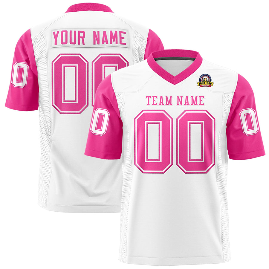Custom White Pink Personalized Raglan Sleeves Design Football Jersey | BuyFootballJersey