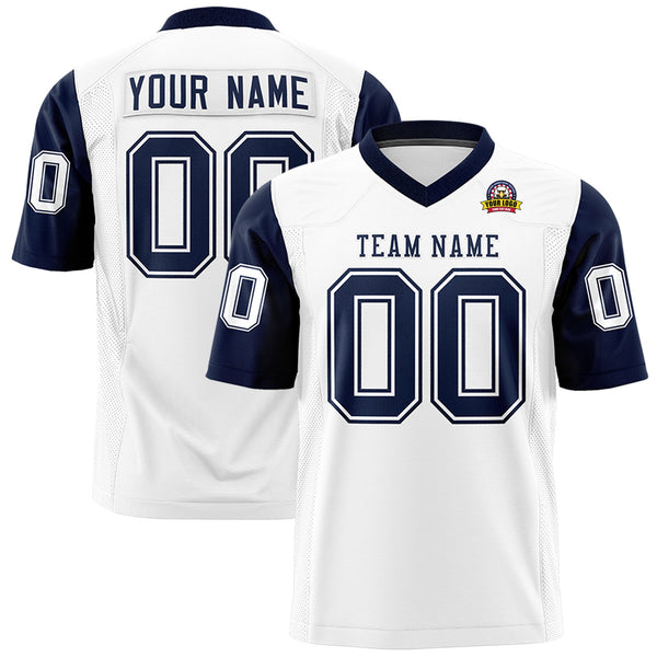 Custom White Navy Personalized Raglan Sleeves Design Football Jersey | BuyFootballJersey