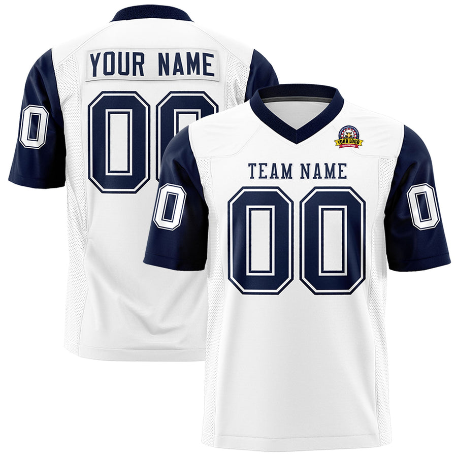 Custom White Navy Personalized Raglan Sleeves Design Football Jersey | BuyFootballJersey