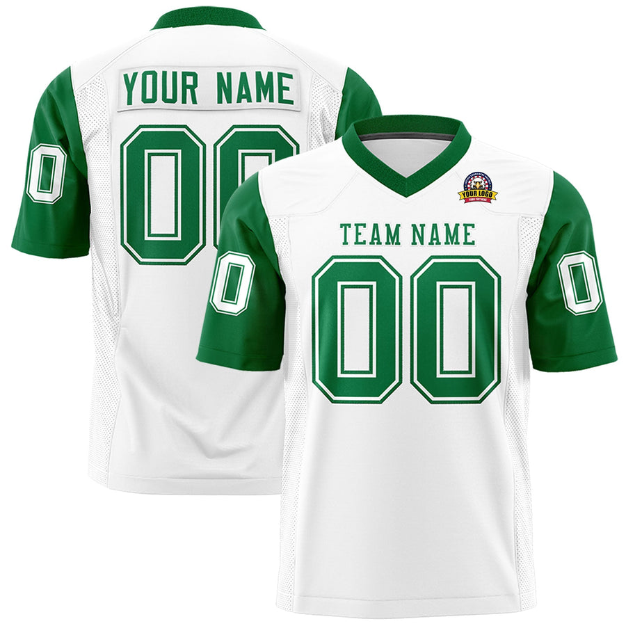 Custom White Kelly Green Personalized Raglan Sleeves Design Football Jersey | BuyFootballJersey