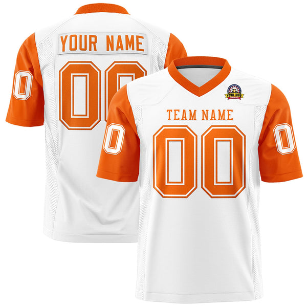 Custom White Orange Personalized Raglan Sleeves Design Football Jersey | BuyFootballJersey