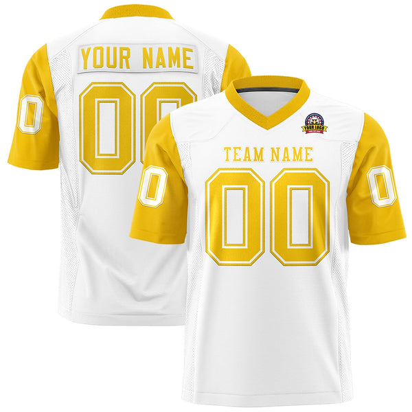 Custom White Gold Personalized Raglan Sleeves Design Football Jersey | BuyFootballJersey