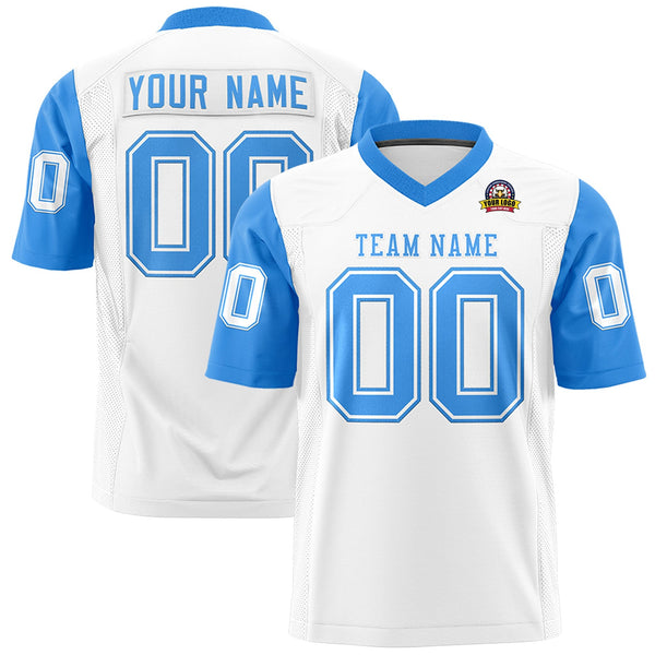 Custom White Powder Blue Personalized Raglan Sleeves Design Football Jersey | BuyFootballJersey