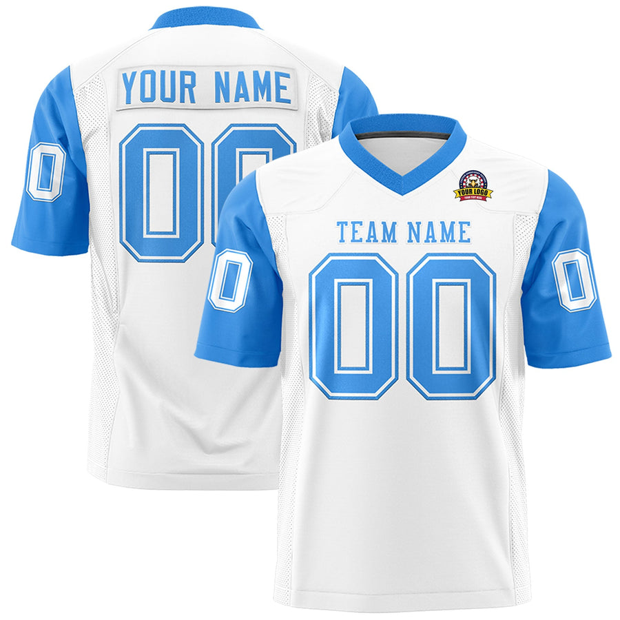 Custom White Powder Blue Personalized Raglan Sleeves Design Football Jersey | BuyFootballJersey