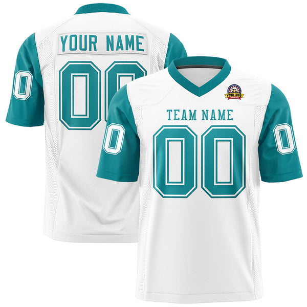 Custom White Aqua Personalized Raglan Sleeves Design Football Jersey | BuyFootballJersey