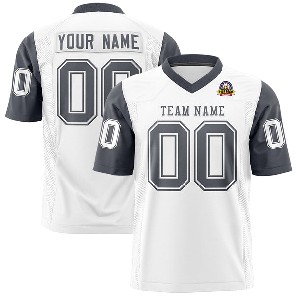 Custom White Dark Gray Personalized Raglan Sleeves Design Football Jersey | BuyFootballJersey