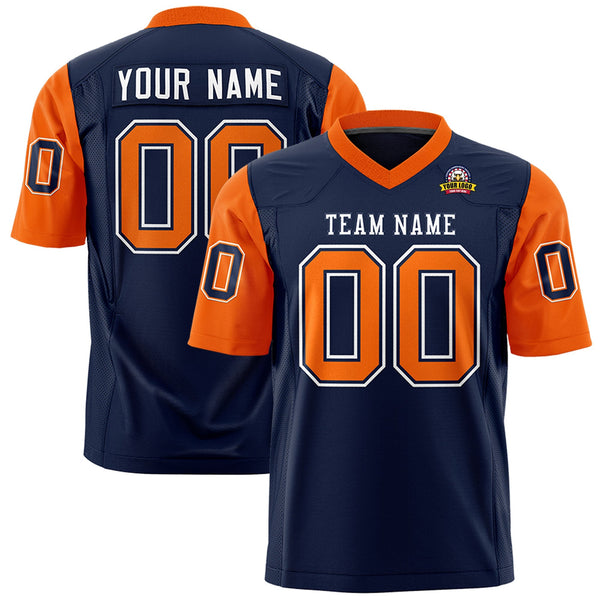 Custom Navy Orange Personalized Raglan Sleeves Design Football Jersey | BuyFootballJersey