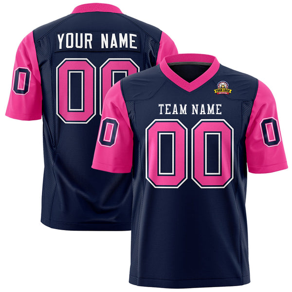 Custom Navy Pink Personalized Raglan Sleeves Design Football Jersey | BuyFootballJersey