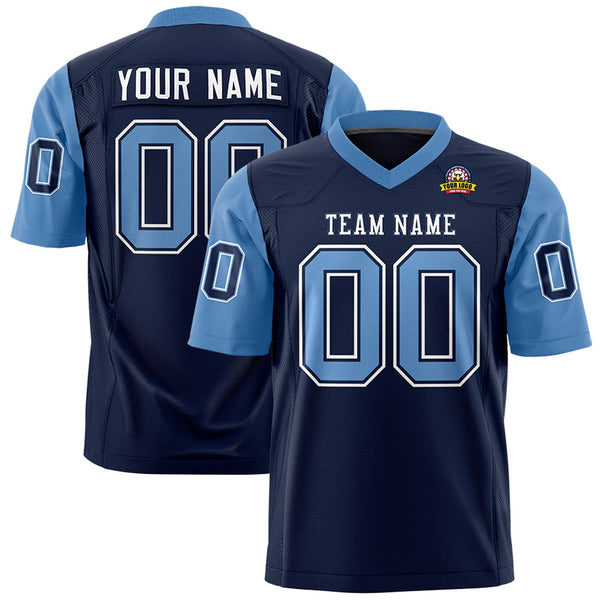 Custom Navy Light Blue Personalized Raglan Sleeves Design Football Jersey | BuyFootballJersey