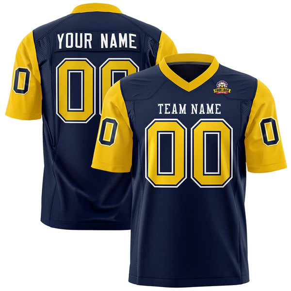 Custom Navy Gold Personalized Raglan Sleeves Design Football Jersey | BuyFootballJersey