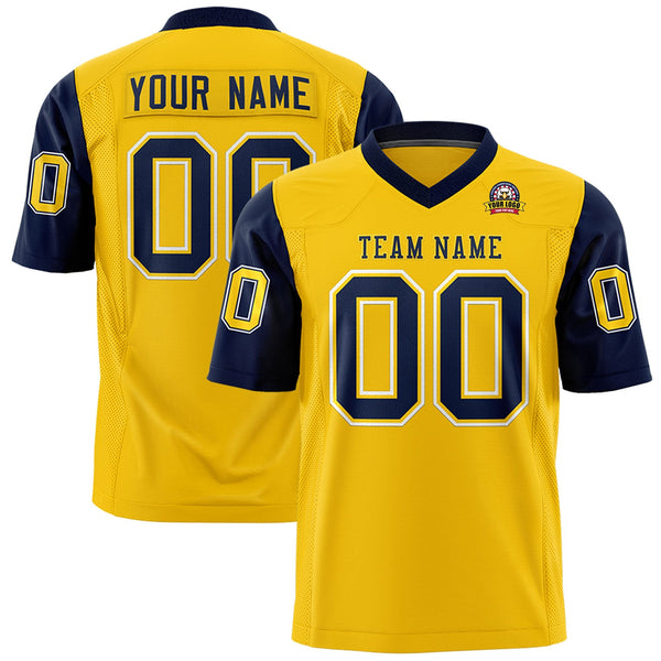 Custom Gold Navy Personalized Raglan Sleeves Design Football Jersey | BuyFootballJersey
