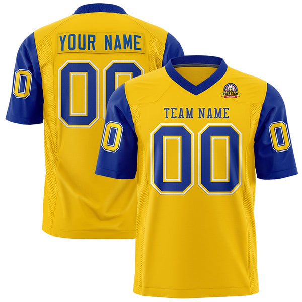 Custom Gold Royal Personalized Raglan Sleeves Design Football Jersey | BuyFootballJersey