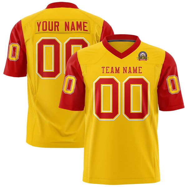 Custom Gold Red Personalized Raglan Sleeves Design Football Jersey | BuyFootballJersey