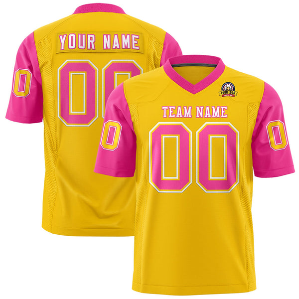 Custom Gold Pink Personalized Raglan Sleeves Design Football Jersey | BuyFootballJersey