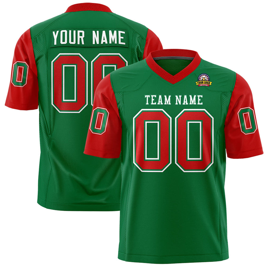 Custom Kelly Green Red Personalized Raglan Sleeves Design Football Jersey | BuyFootballJersey