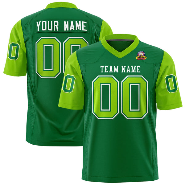 Custom Kelly Green Neon Green Personalized Raglan Sleeves Design Football Jersey | BuyFootballJersey