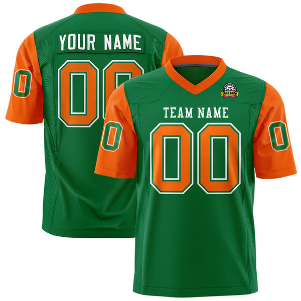 Custom Kelly Green Orange Personalized Raglan Sleeves Design Football Jersey | BuyFootballJersey