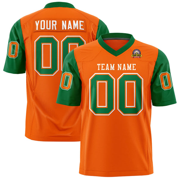 Custom Orange Kelly Green Personalized Raglan Sleeves Design Football Jersey | BuyFootballJersey