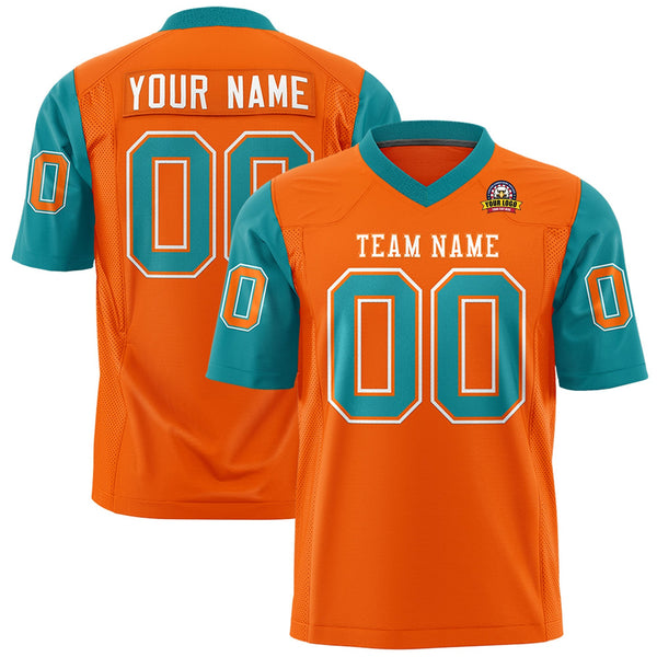Custom Orange Aqua Personalized Raglan Sleeves Design Football Jersey | BuyFootballJersey