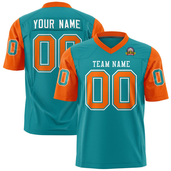 Custom Aqua Orange Personalized Raglan Sleeves Design Football Jersey | BuyFootballJersey