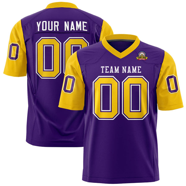Custom Purple Gold Personalized Raglan Sleeves Design Football Jersey | BuyFootballJersey