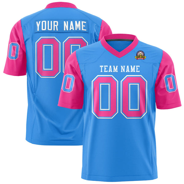Custom Powder Blue Pink Personalized Raglan Sleeves Design Football Jersey | BuyFootballJersey