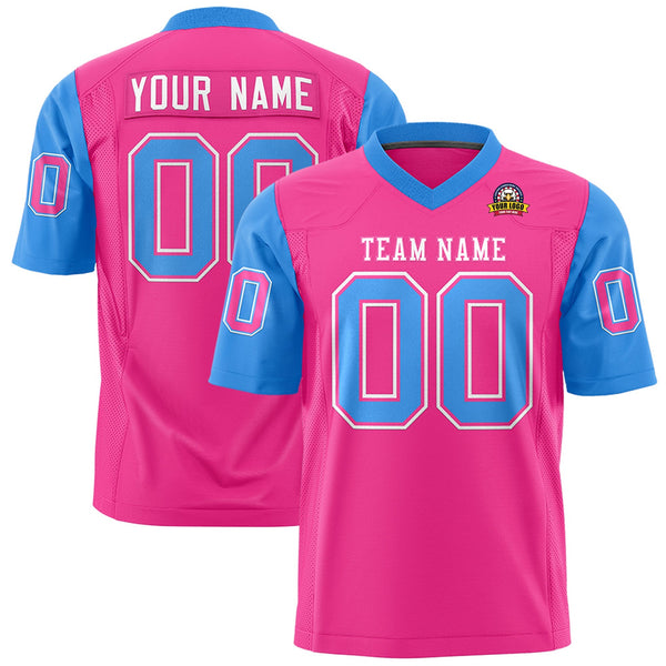 Custom Pink Powder Blue Personalized Raglan Sleeves Design Football Jersey | BuyFootballJersey
