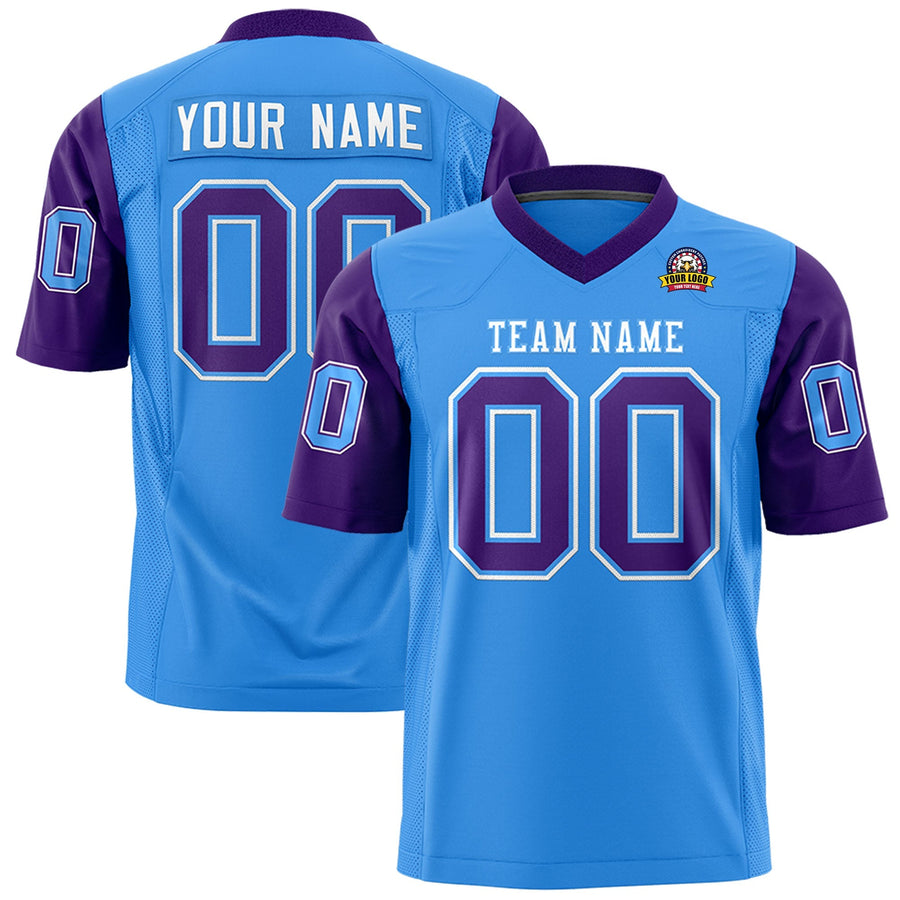 Custom Powder Blue Purple Personalized Raglan Sleeves Design Football Jersey | BuyFootballJersey