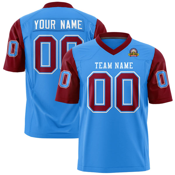 Custom Powder Blue Crimson Personalized Raglan Sleeves Design Football Jersey | BuyFootballJersey
