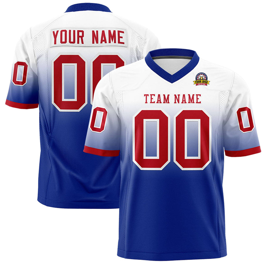 Custom White Royal Gradient Fashion Personalized Football Jersey | BuyFootballJersey
