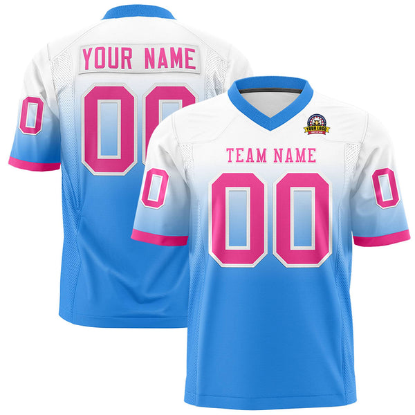 Custom White Powder Blue Gradient Fashion Personalized Football Jersey | BuyFootballJersey