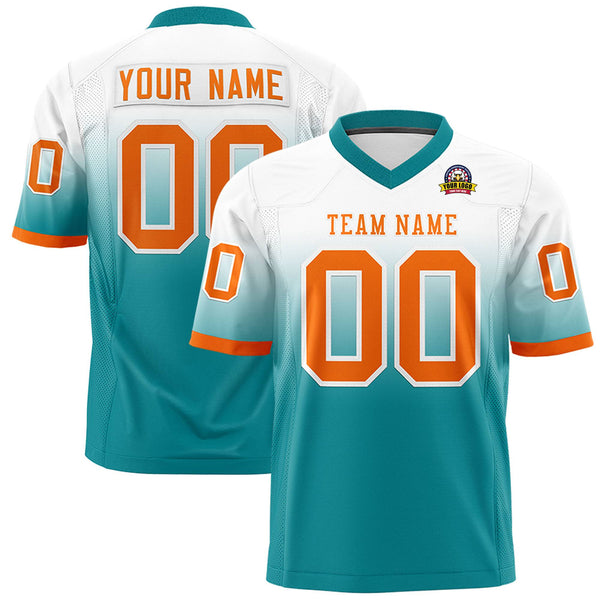 Custom White Aqua Gradient Fashion Personalized Football Jersey | BuyFootballJersey