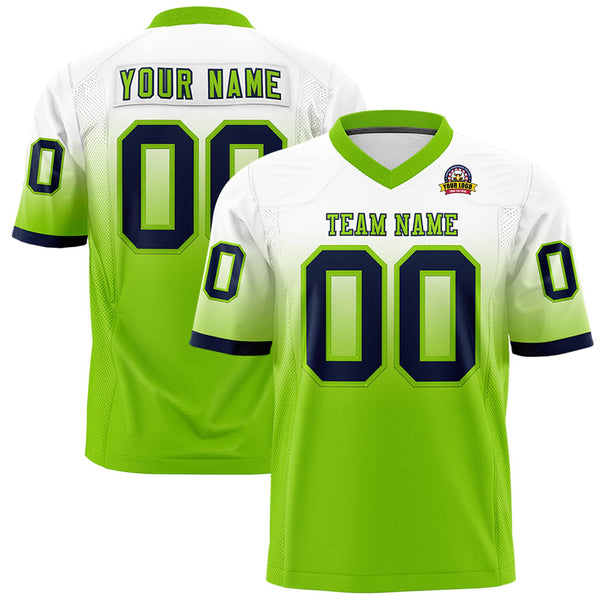 Custom White Neon Green Gradient Fashion Personalized Football Jersey | BuyFootballJersey