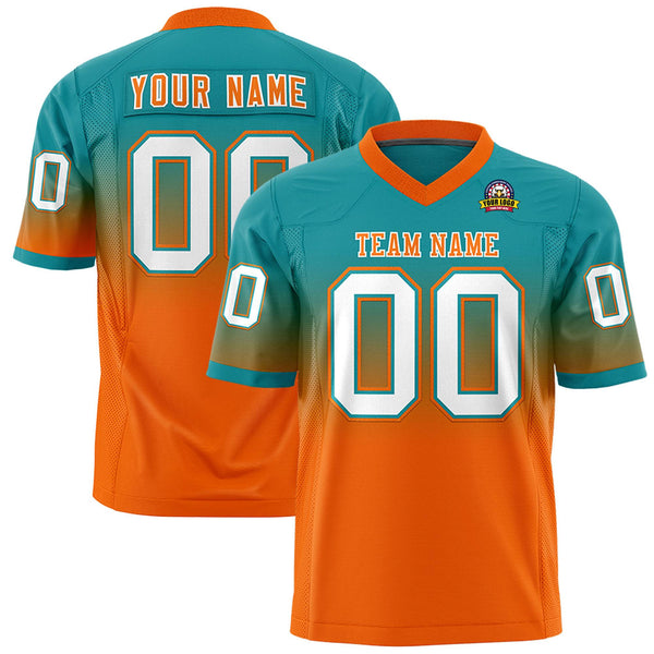 Custom Aqua Orange Gradient Fashion Personalized Football Jersey | BuyFootballJersey
