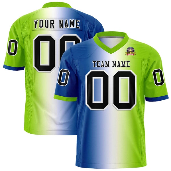Custom Royal White-Neon Green Personalized Gradient Fashion Football Jersey | BuyFootballJersey