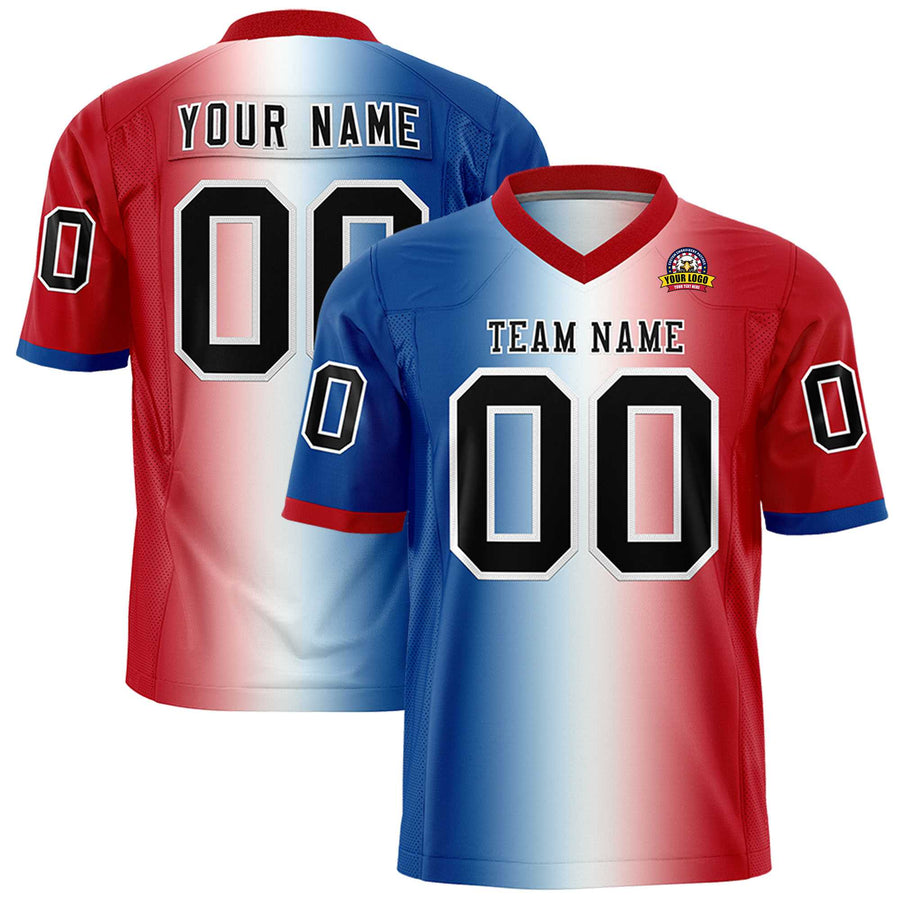 Custom Royal White-Red Personalized Gradient Fashion Football Jersey | BuyFootballJersey