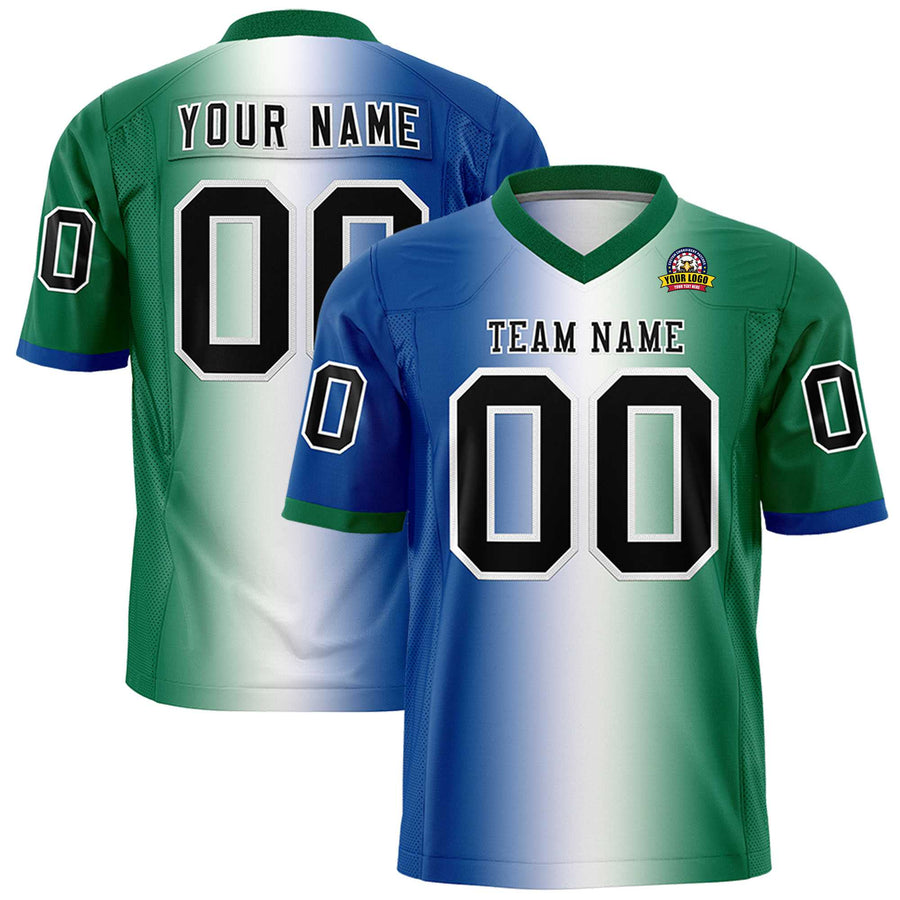 Custom Royal White-Kelly Green Personalized Gradient Fashion Football Jersey | BuyFootballJersey