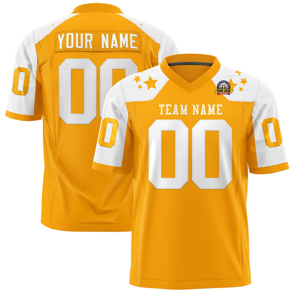 Custom Yellow White Personalized Shoulder Star Pattern Flag Football Jersey | BuyFootballJersey