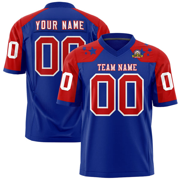 Custom Royal Red Personalized Shoulder Star Pattern Flag Football Jersey | BuyFootballJersey